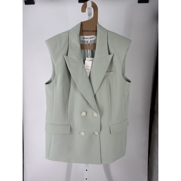 Veronica Beard Mint Green Double-Breasted Vest – Sleeveless Blazer Jacket - Picture 1 of 6